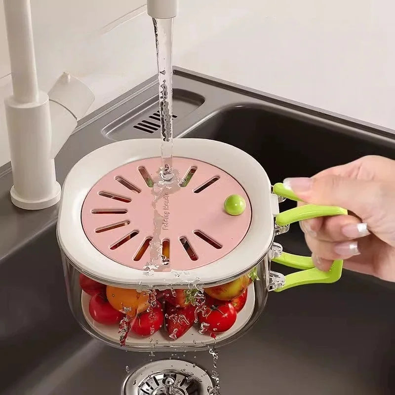 Multifunctional 2-in-1 Vegetable and Fruit Drain Basket with Lid - 7