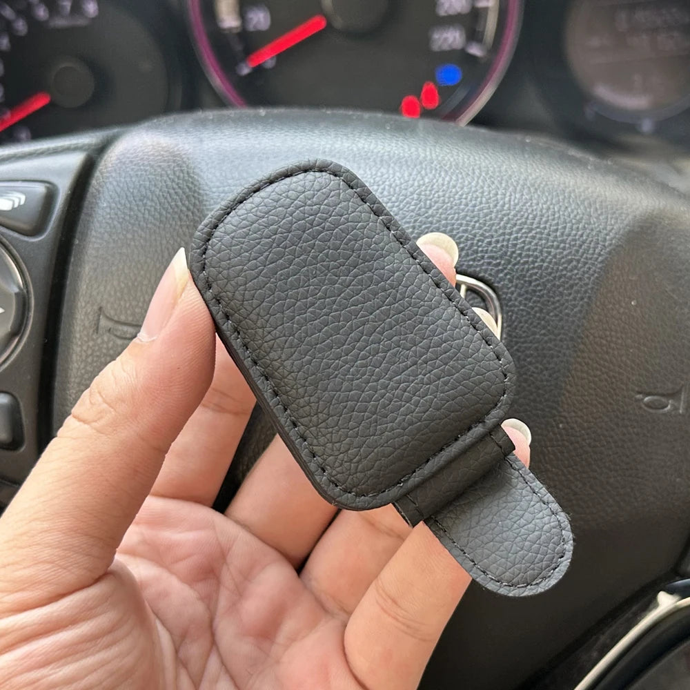 Magnetic Leather Car Sun Visor Glasses and Ticket Holder - 10