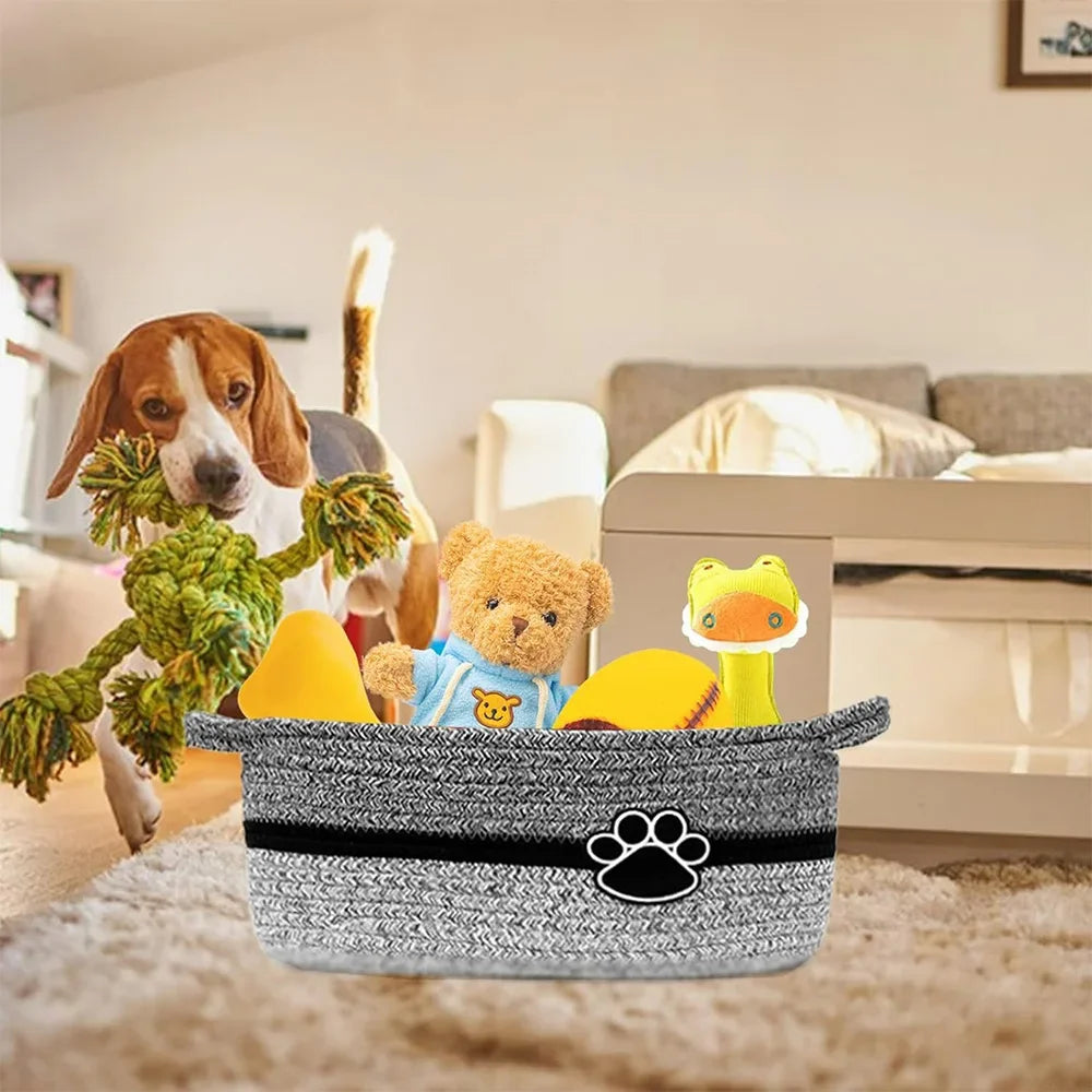 Woven Pet Toy Storage Basket with Handles