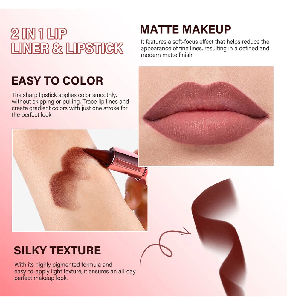 2-in-1 Long-Lasting Matte Lipstick and Lip Liner - 18