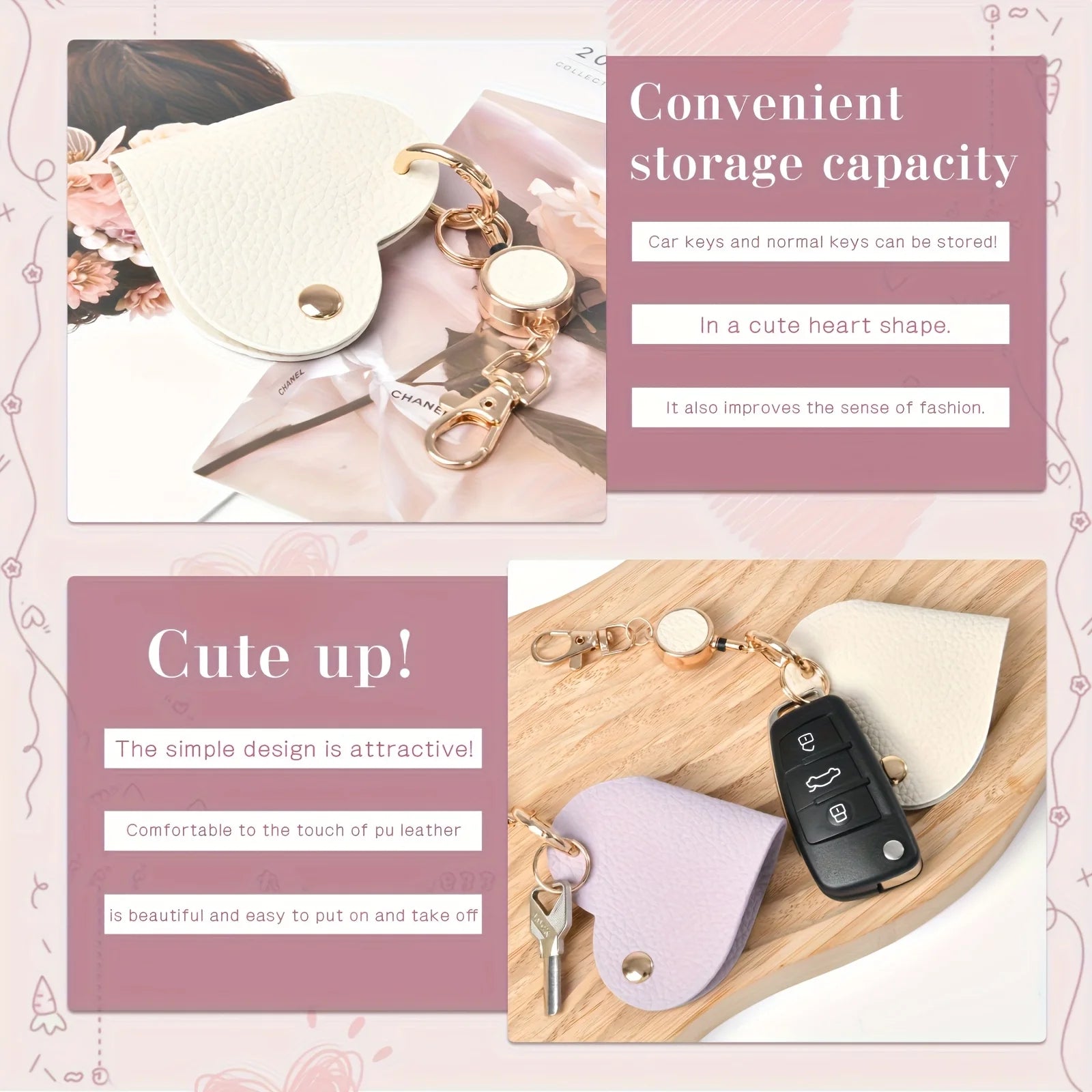 Heart-Shaped Retractable Keychain Wallet - 8