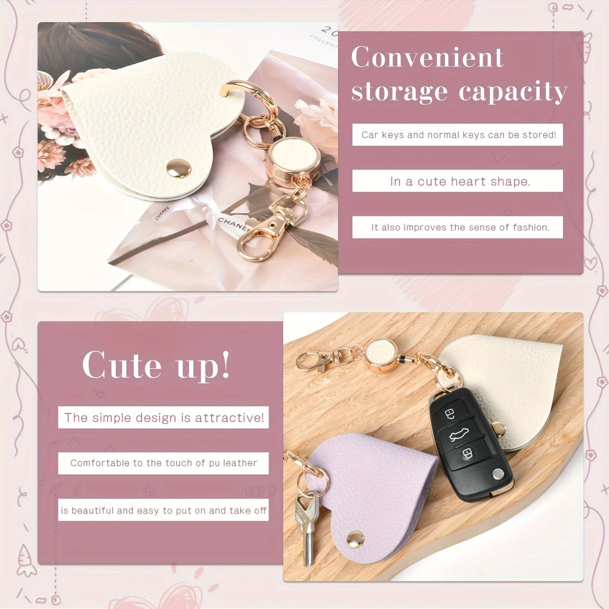 Heart-Shaped Retractable Keychain Wallet