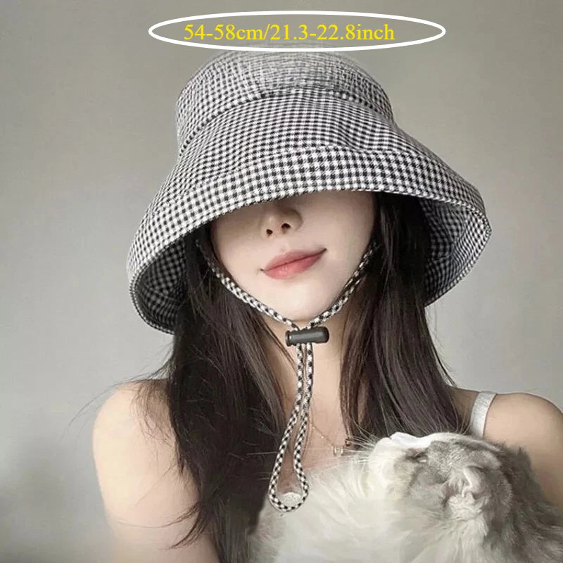 Women's Wide Brim Plaid Sun Hat for Summer Beach and Travel - 2