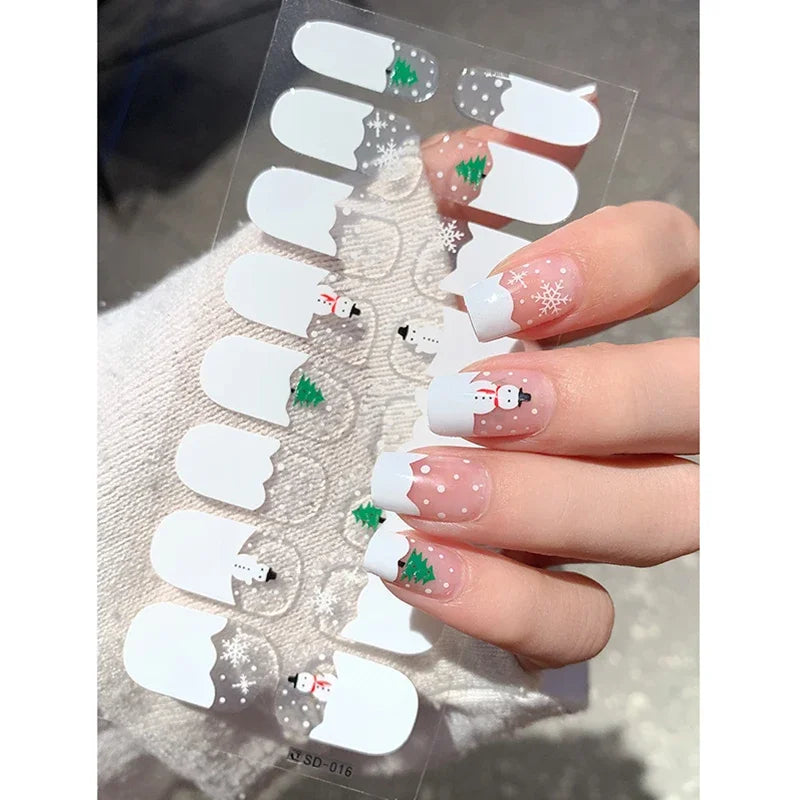Christmas Semi-Cured Gel Nail Wraps with Winter Snowflake Designs - 24