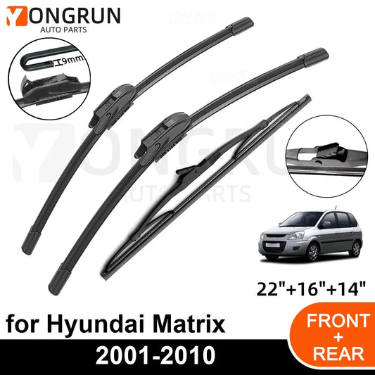 Front and Rear Windshield Wiper Blades for Hyundai Matrix 2001-2010