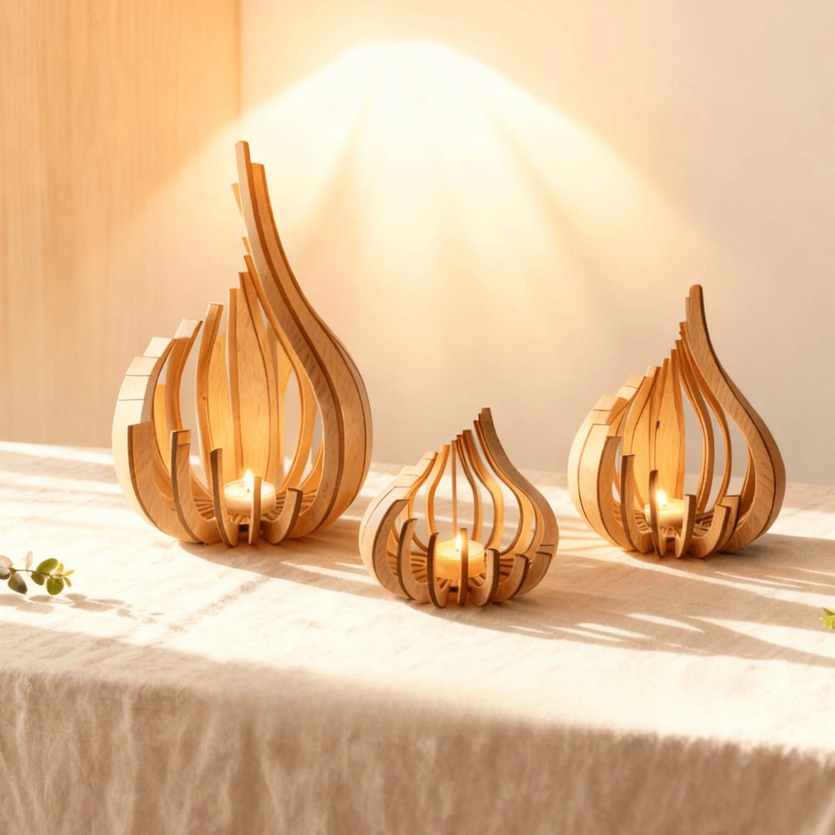 Wooden Flame-Shaped Decorative Candle Holder