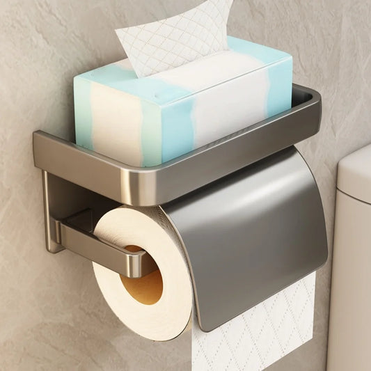 Wall-Mount Toilet Paper Holder with Storage Shelf