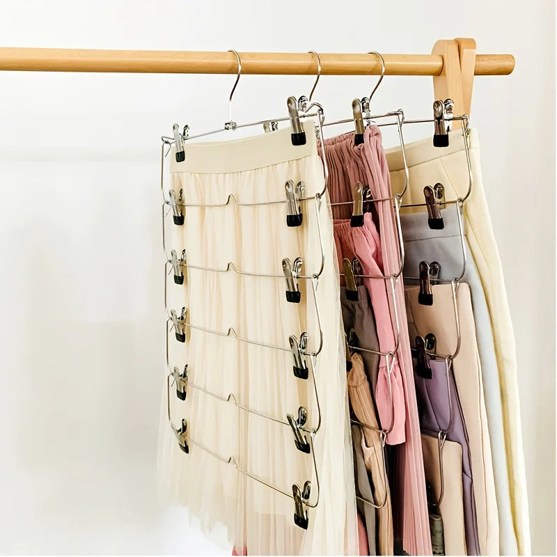 6-Tier Space Saving Skirt and Pant Hanger with Clips - 4