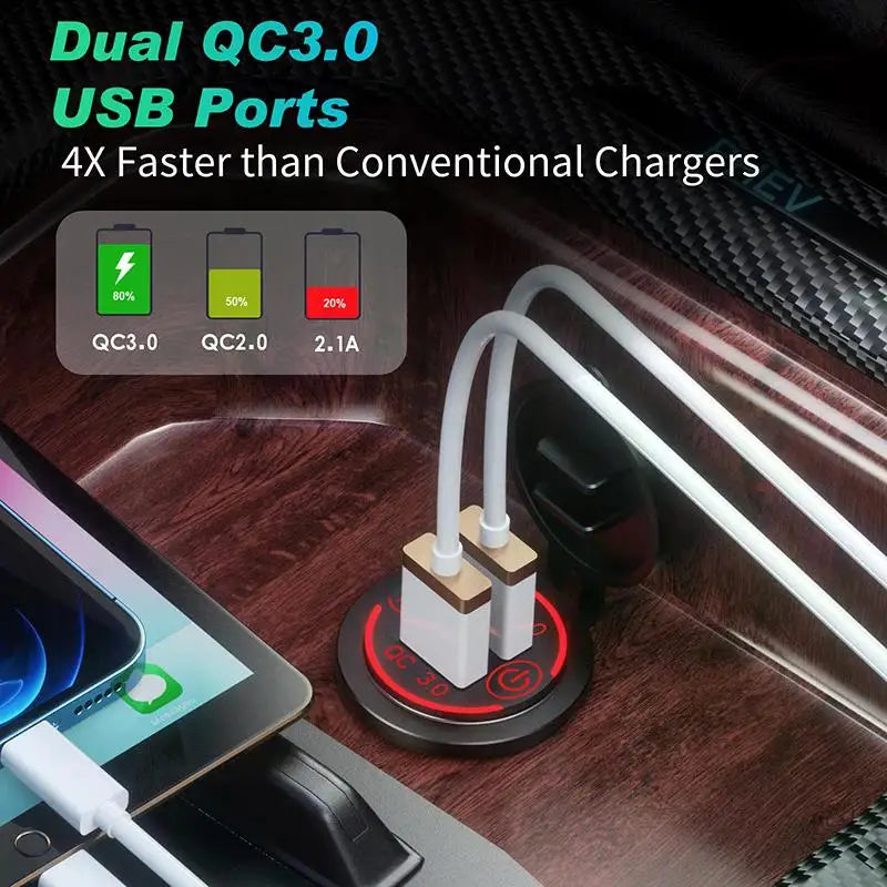 Dual USB Fast Car Charger Socket with Touch Switch - 8