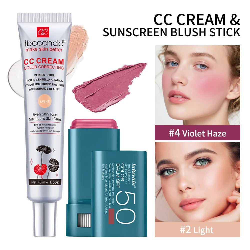 Color Correcting CC Cream and Sunscreen Blush Stick Set - 41