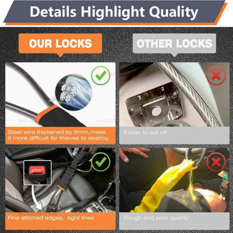 Heavy-Duty Steel Cable Steering Wheel Anti-Theft Security Lock