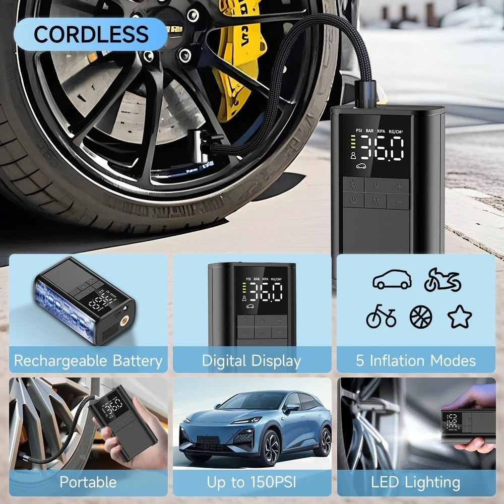 Portable Cordless Tire Inflator 150PSI Air Compressor Digital Pump