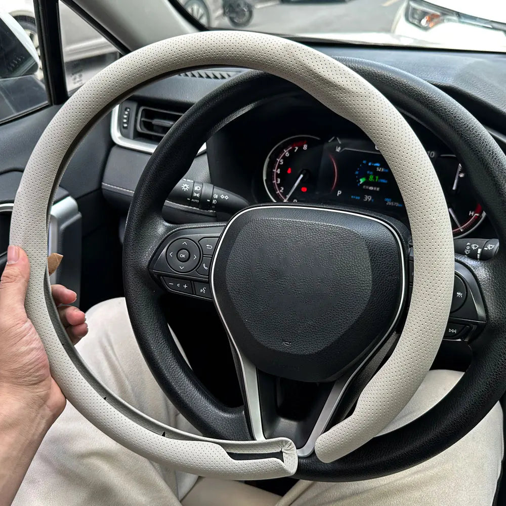 Breathable Leather Car Steering Wheel Cover for Round and D-Shape - 2