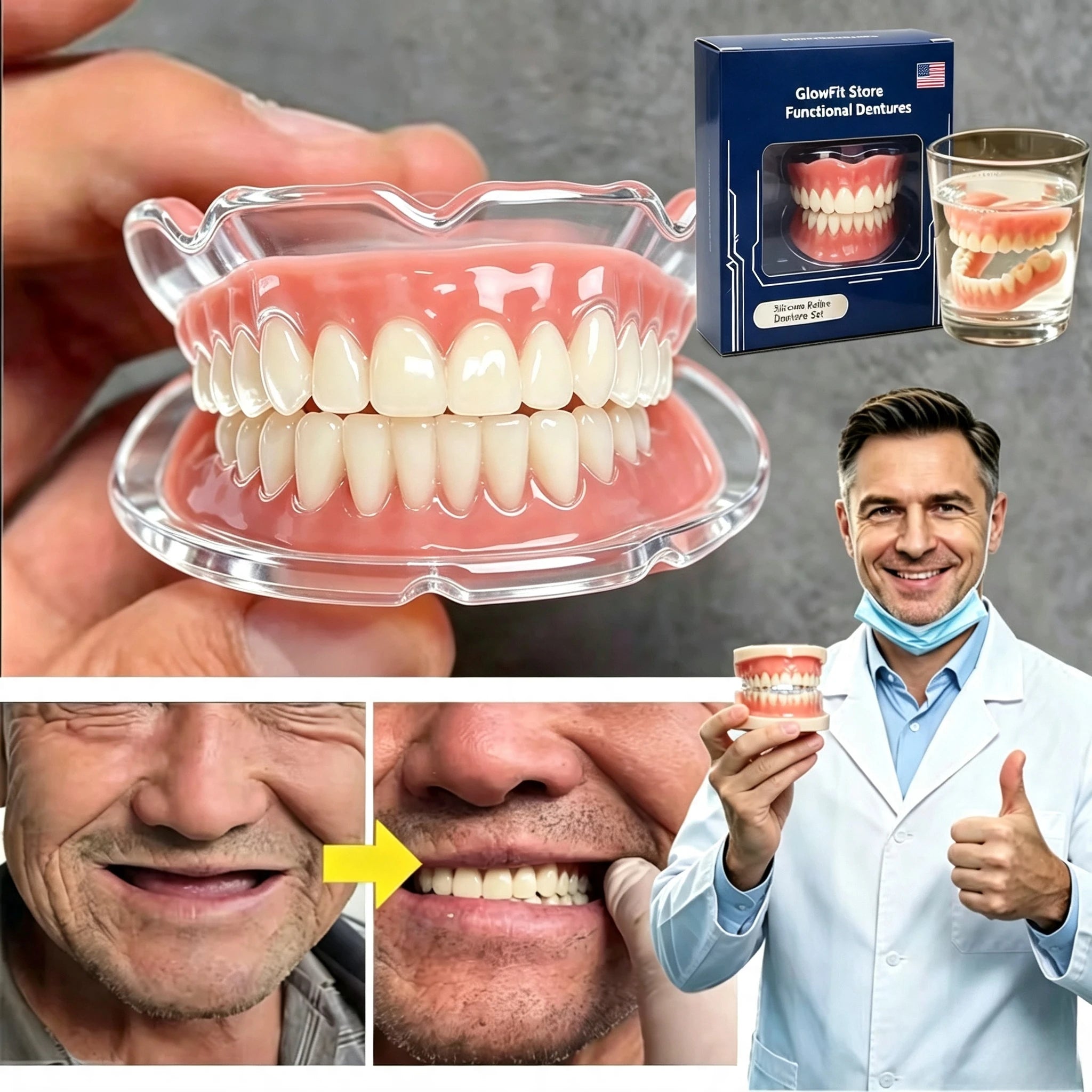Instant Smile Cosmetic Dentures with Silicone Gum Base - 2