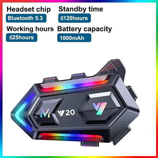 Wireless Motorcycle Helmet Bluetooth Headset with RGB Light