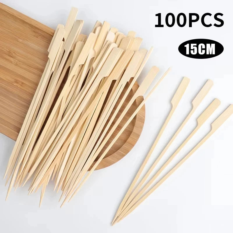 100Pcs Disposable Bamboo Skewers Natural BBQ Sticks and Cocktail Picks - 17