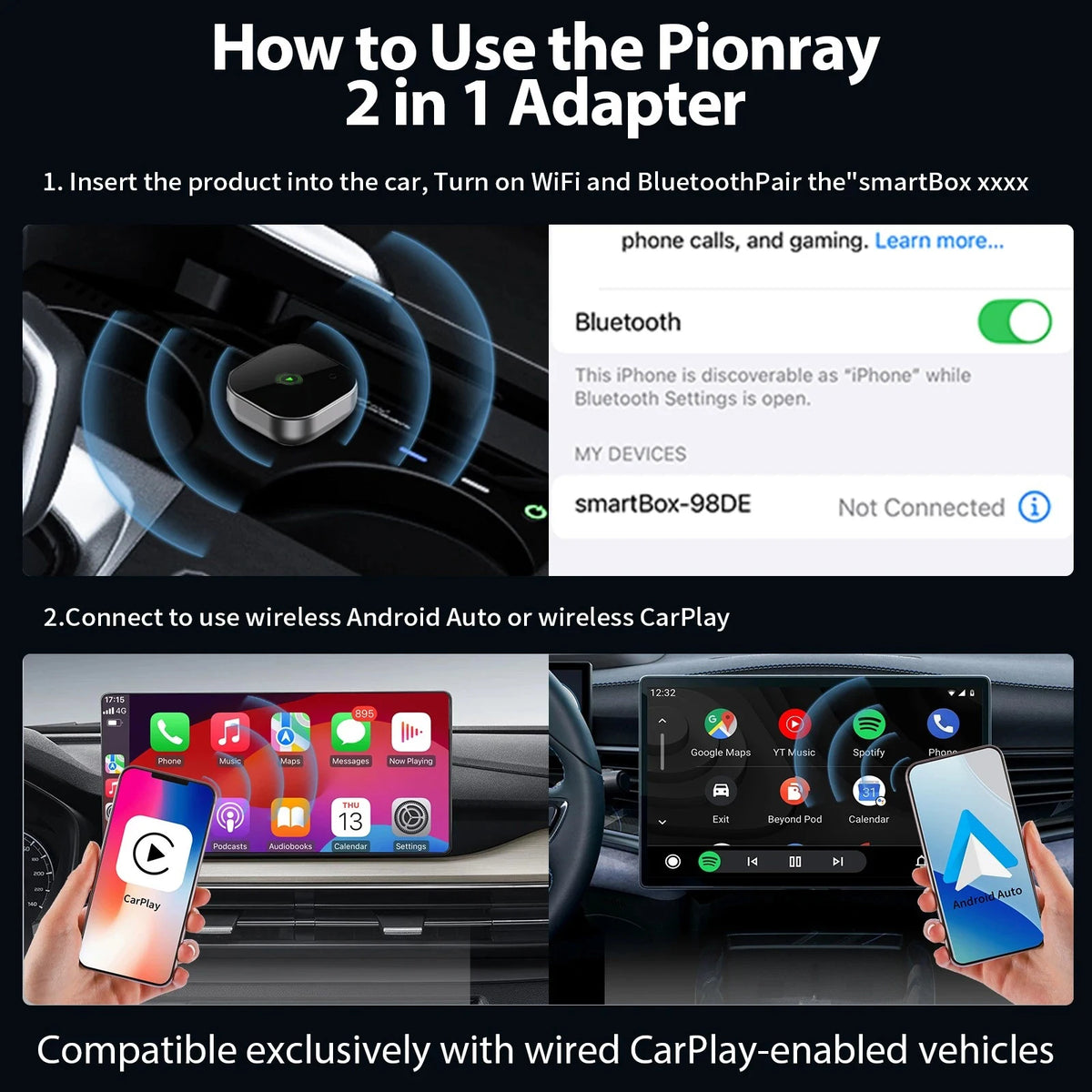 Wireless CarPlay and Android Auto 2-in-1 Adapter