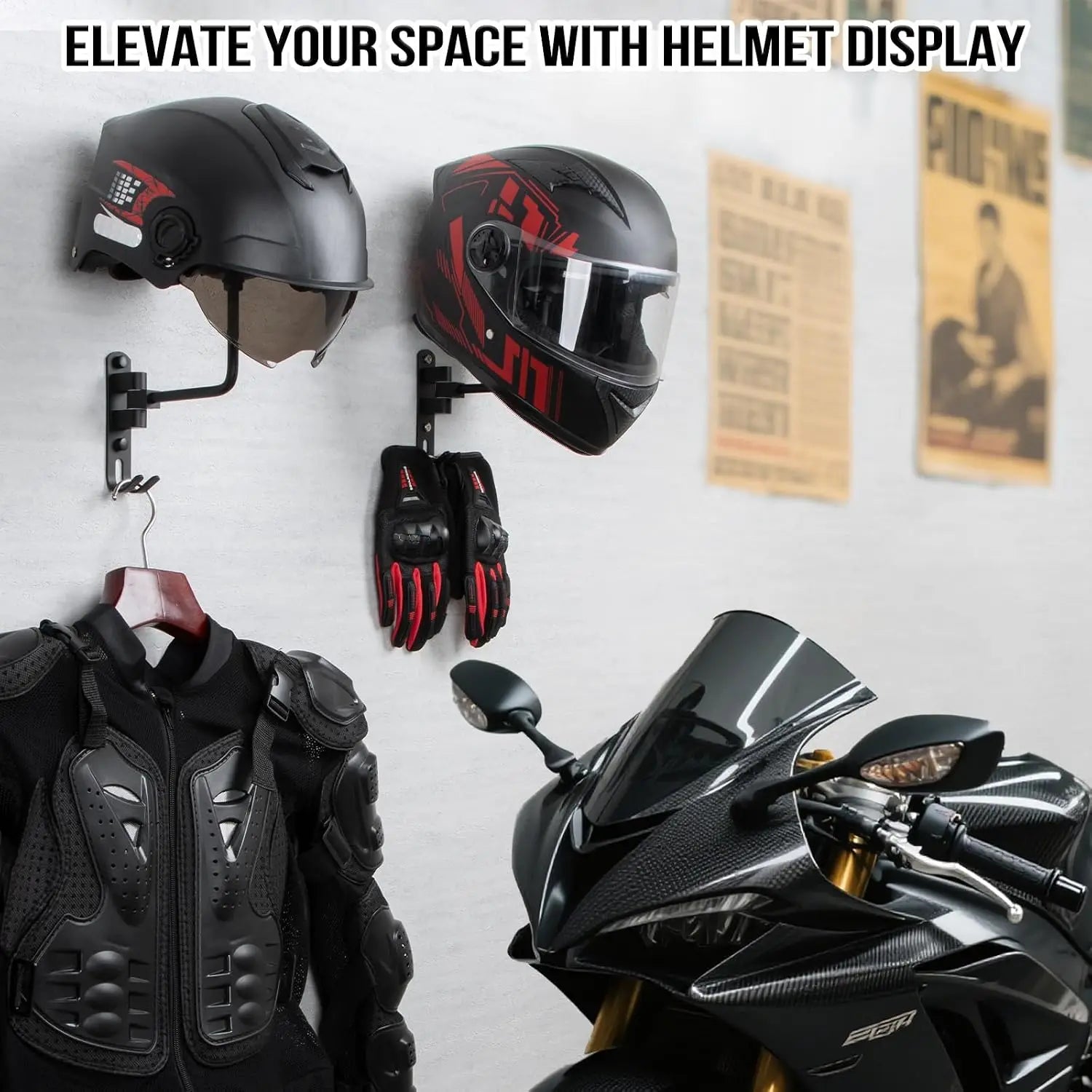 180 Rotating Motorcycle Helmet Rack Wall Mount Jacket Hanger Hook - 2