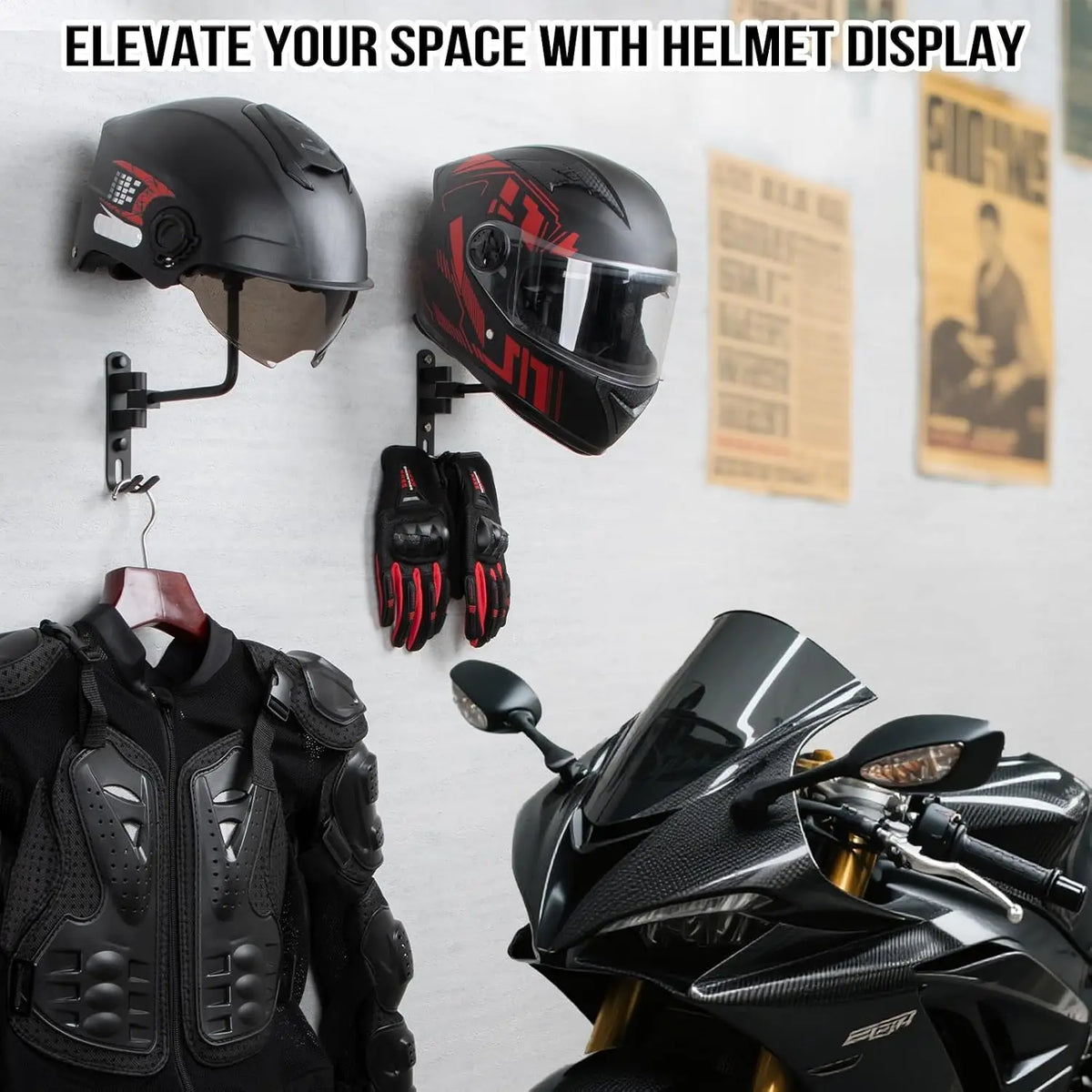 180 Rotating Motorcycle Helmet Rack Wall Mount Jacket Hanger Hook