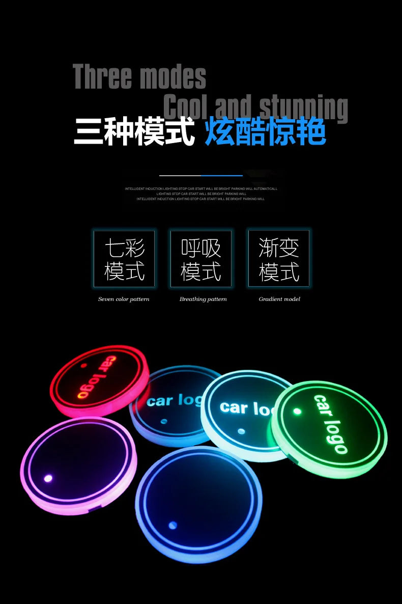 7-Color LED Car Cup Holder Coaster with Motion Sensor - 7