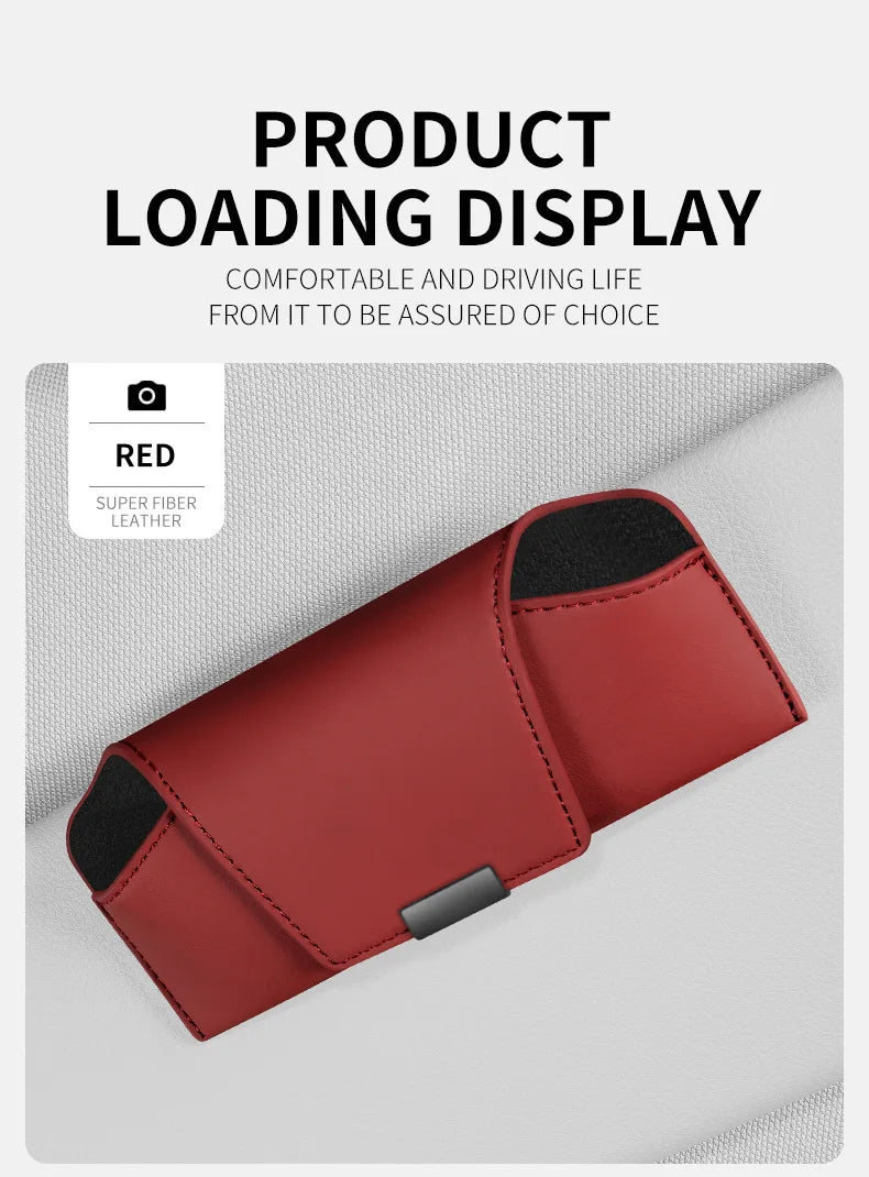 Leather Car Sun Visor Sunglasses and Eyeglasses Holder Case - 19
