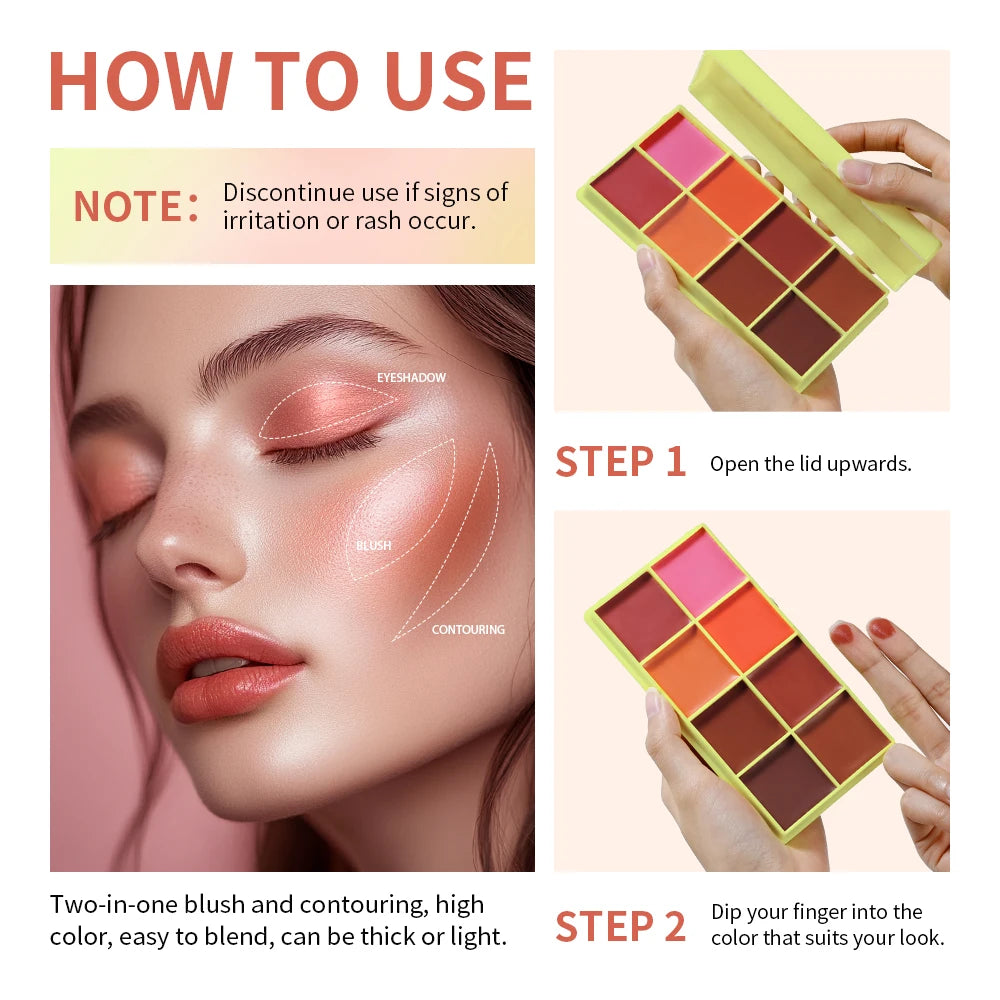 8-Color Cream Blush and Contouring Palette - 3