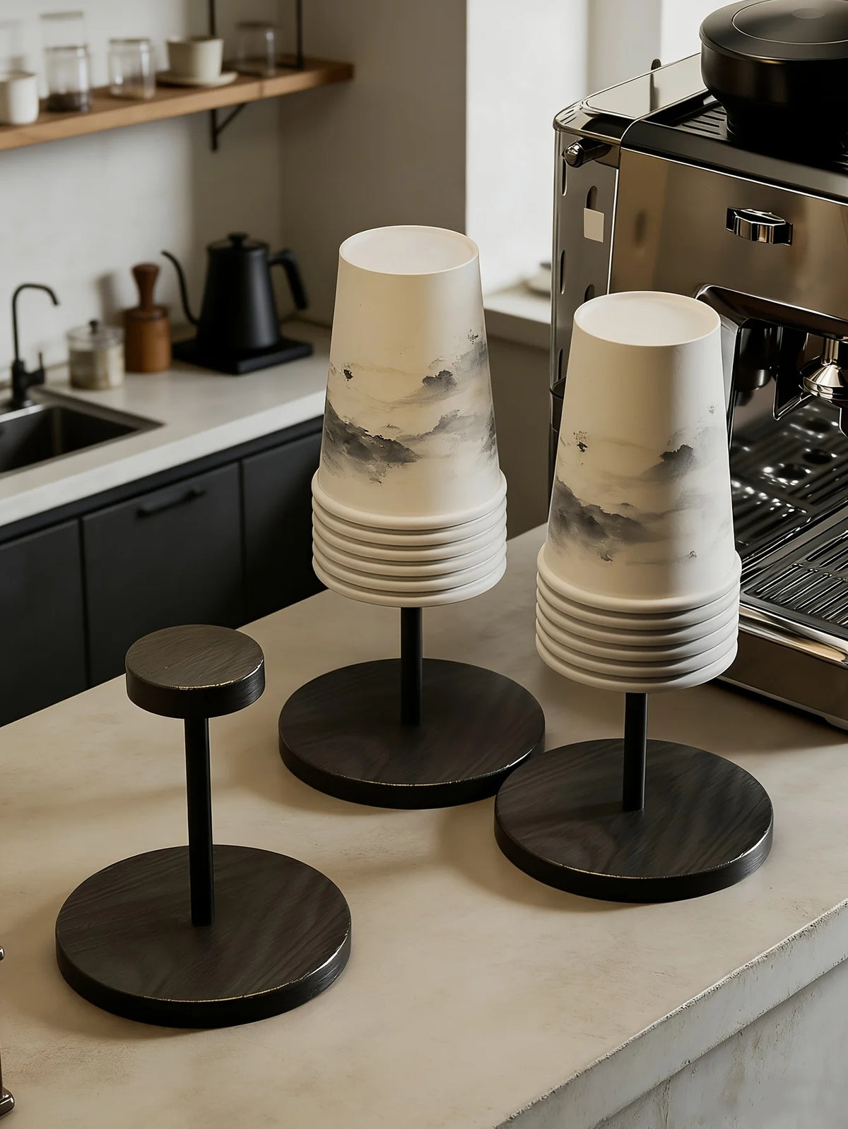 Walnut Finish Wooden Paper Cup Dispenser Stand