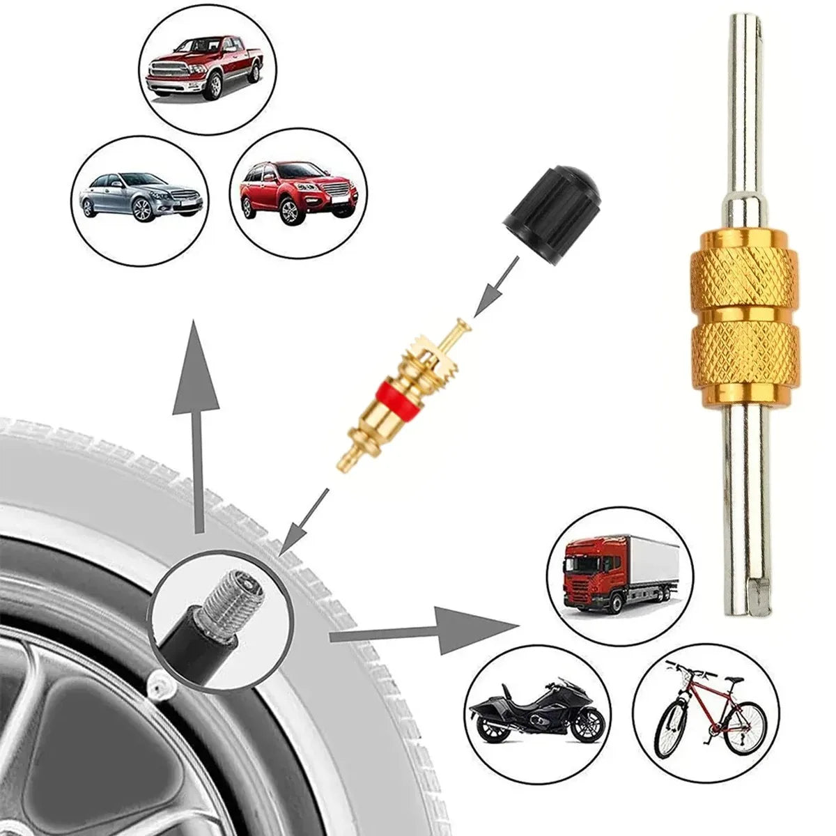 Universal Tire Valve Core Removal and Repair Tool Kit