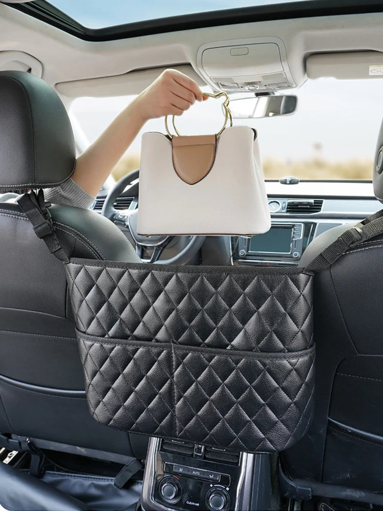 PU Leather Car Seat Back Storage Organizer Bag - 8