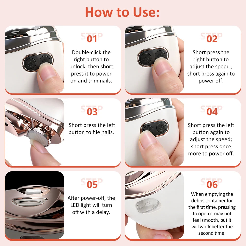 Electric Automatic Nail Trimmer and Polisher with LED Light