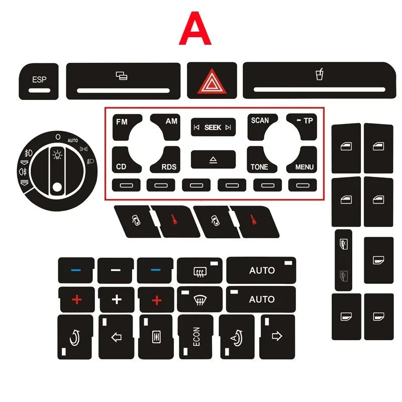 Interior Button Restoration Decal Set for A4 B6 B7