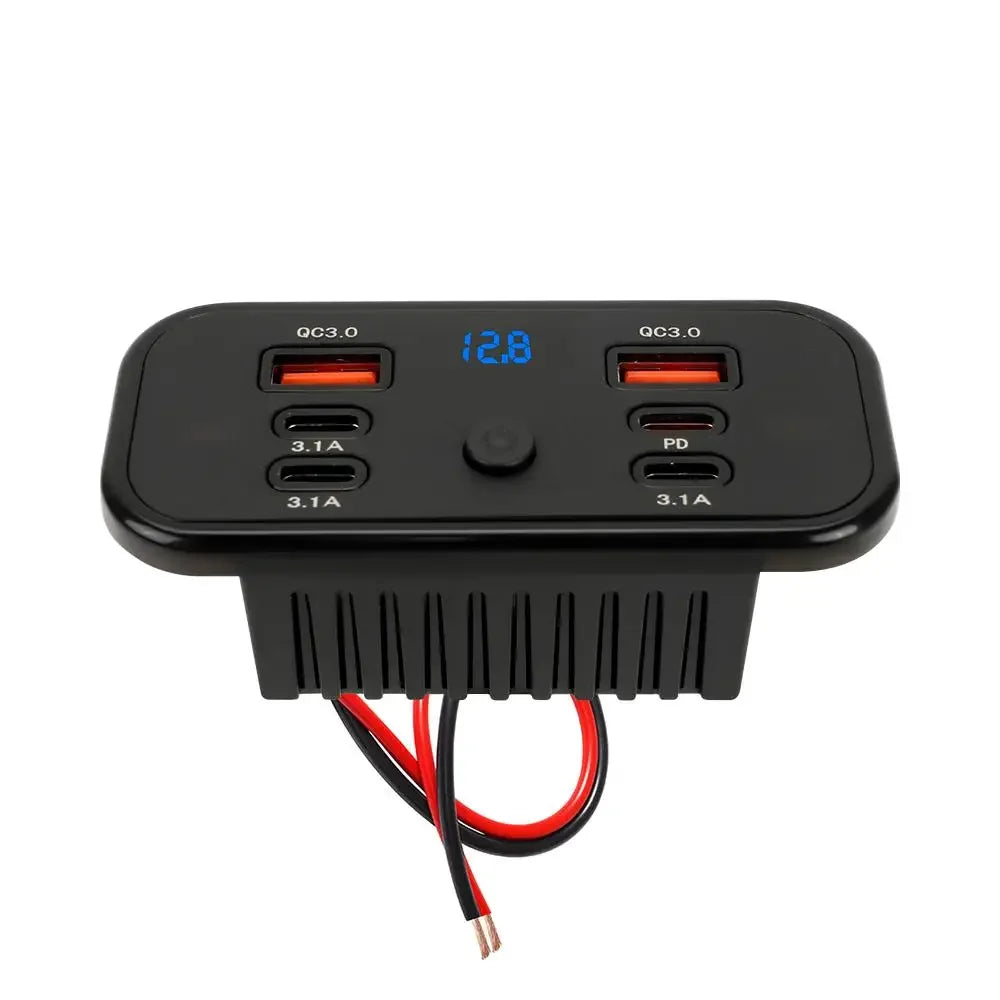 6-Port Fast Charging Car Socket Adapter with LED Voltage Display