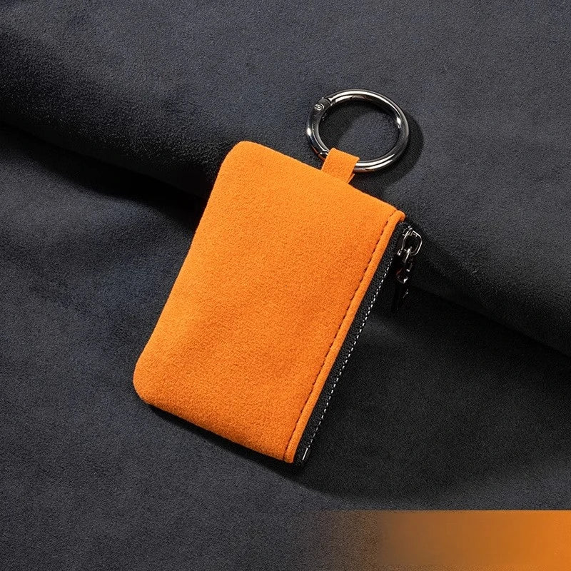 Portable Suede Leather Zippered Keychain Key Pouch Wallet