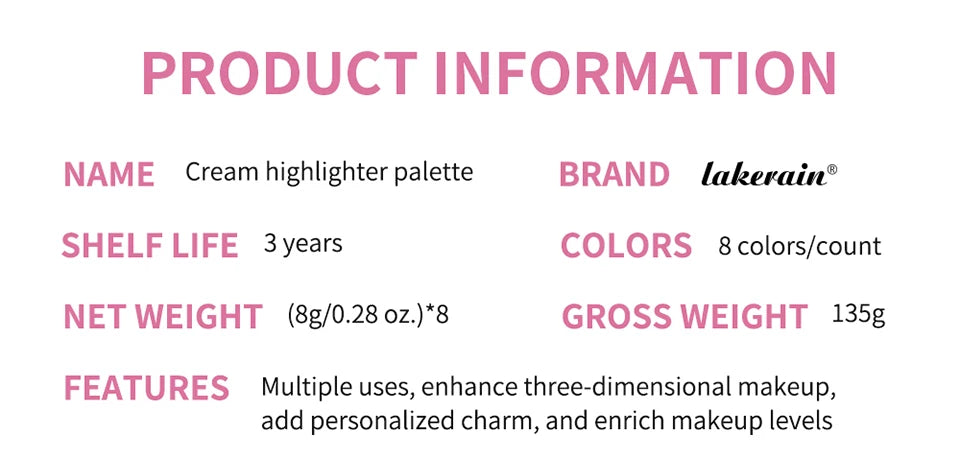 8-Color Cream Highlighter and Contour Palette