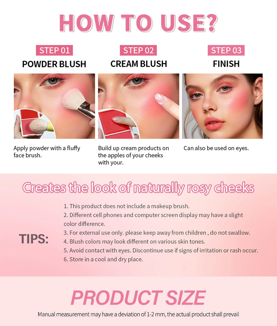 2-in-1 Cream and Powder Blush Palette for Radiant Cheek Makeup
