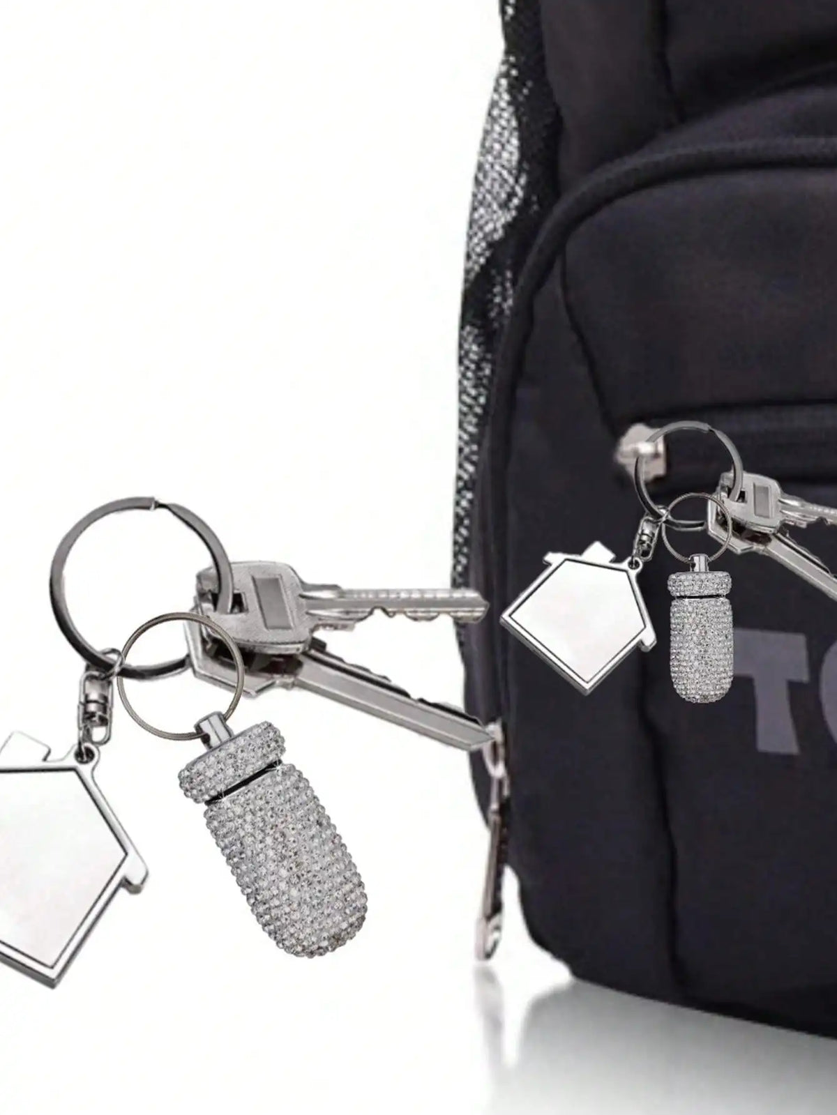 Waterproof Rhinestone Keychain Pill Holder Case