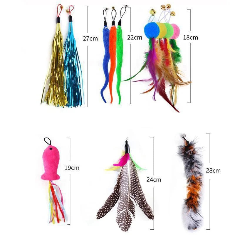 Interactive Cat Feather Toy Set with Telescopic Wand and 10 Attachments