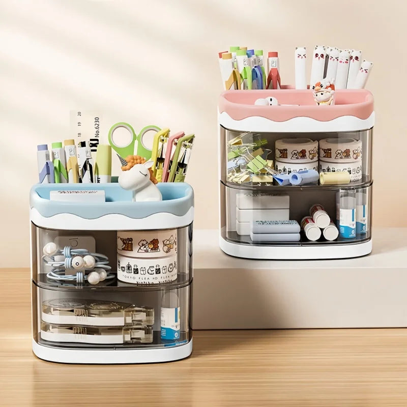 Multipurpose Desktop Organizer with Drawer for Stationery and Makeup - 4