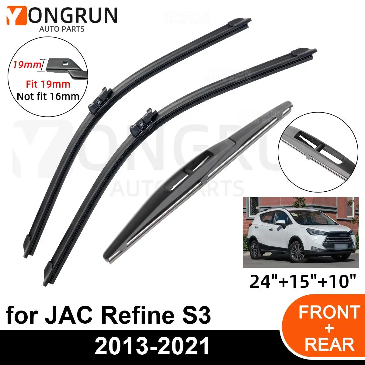 Front and Rear Wiper Blade Set for JAC Refine S3 2013-2021