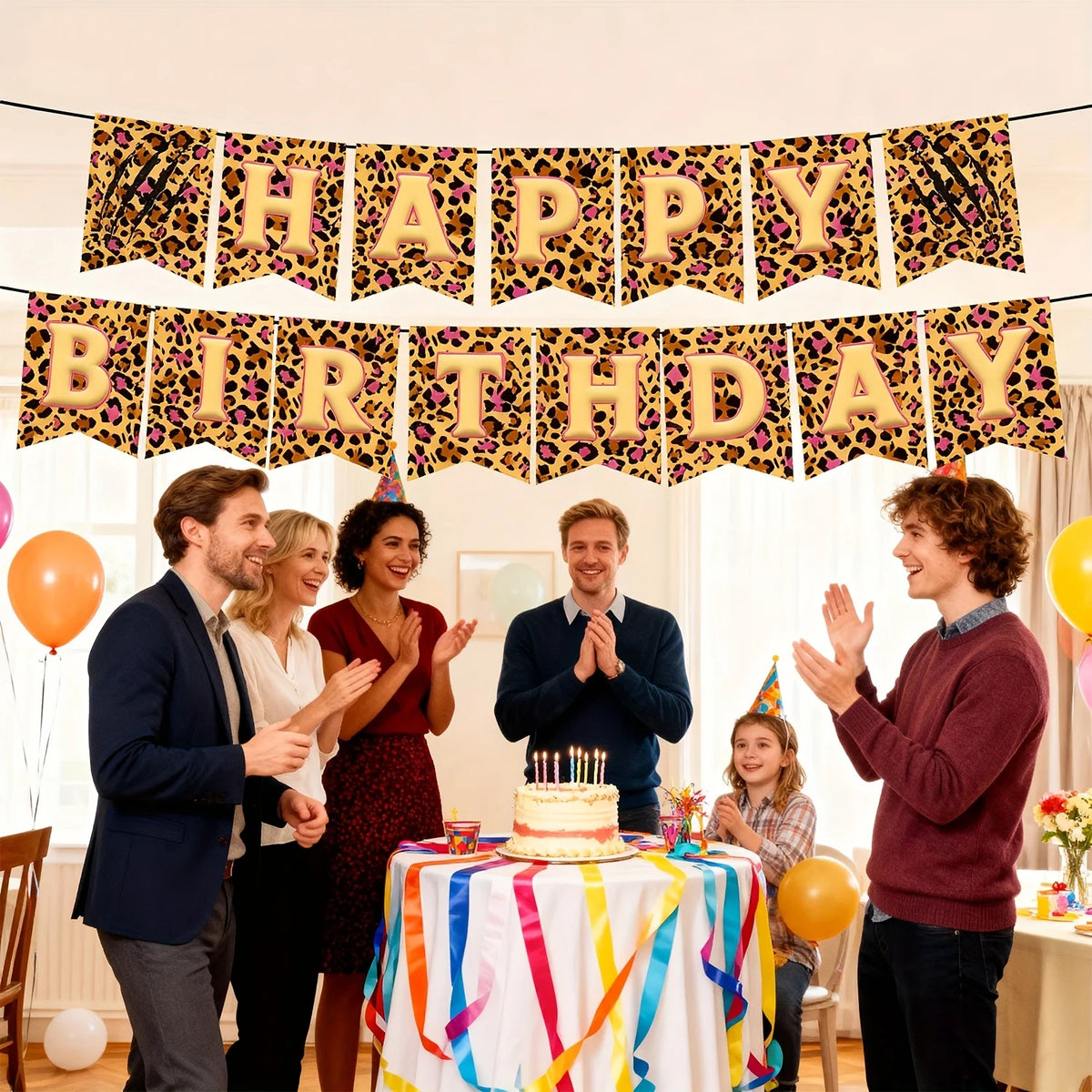 Leopard Print Happy Birthday Party Banner Decoration Set