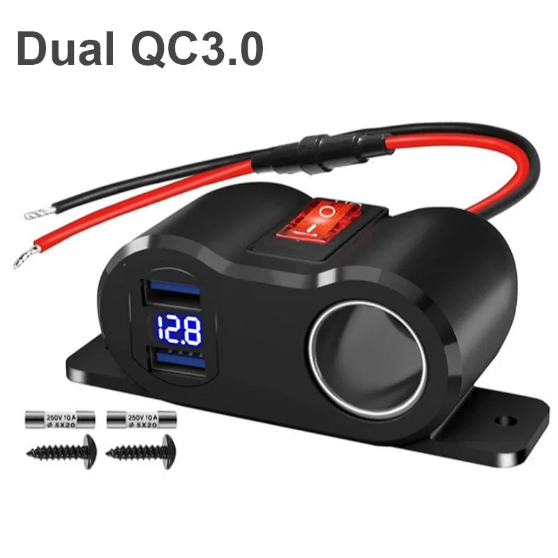 12V USB Car Charger Adapter PD3.0 QC3.0 Cigarette Lighter Socket Splitter