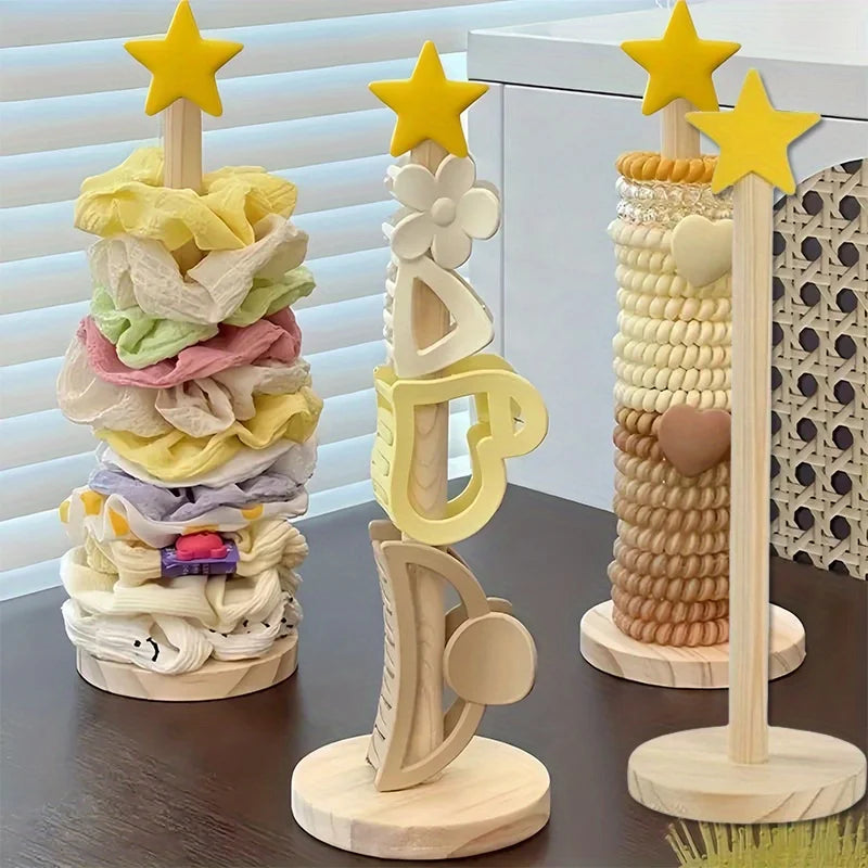 Wooden Desktop Hair Scrunchie and Jewelry Display Organizer