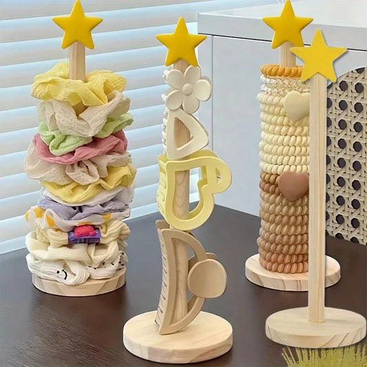 Wooden Desktop Hair Scrunchie and Jewelry Display Organizer