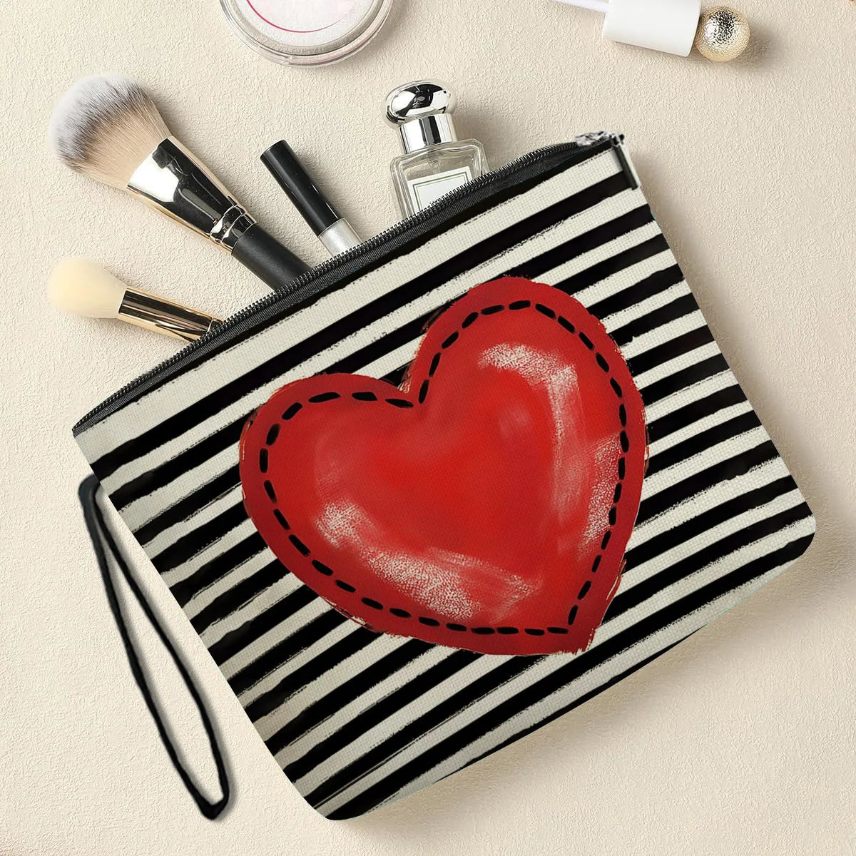 Zippered Love Print Cosmetic Pouch for Travel