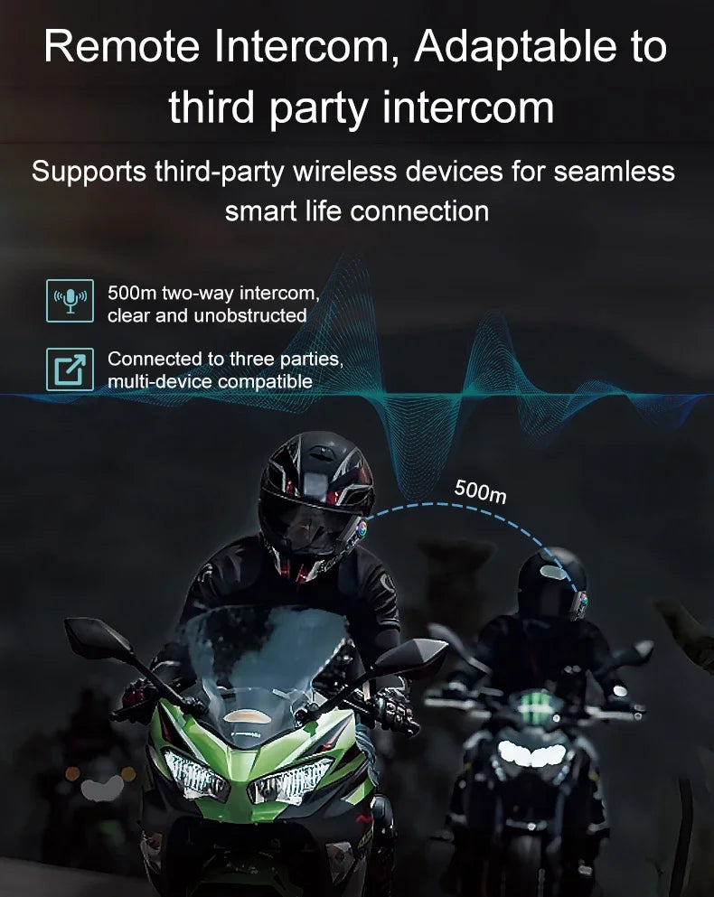 Wireless Motorcycle Helmet Bluetooth Headset with 500M Intercom