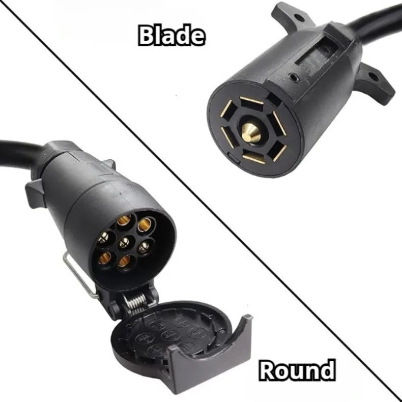 7-Way Blade to 7-Pin Round Trailer Light Adapter Converter - 9