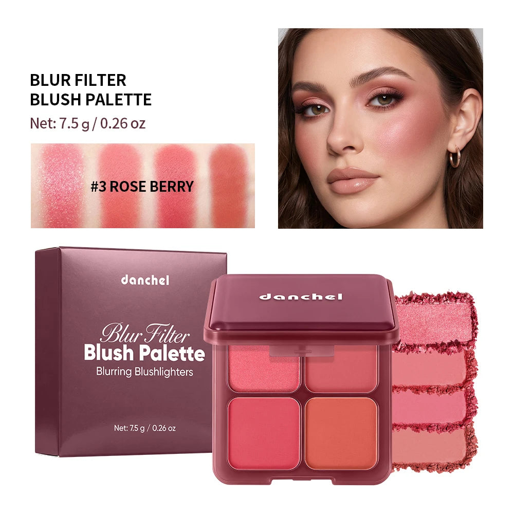 4-Shade Matte and Shimmer Blush Palette for Radiant Cheek Makeup - 22