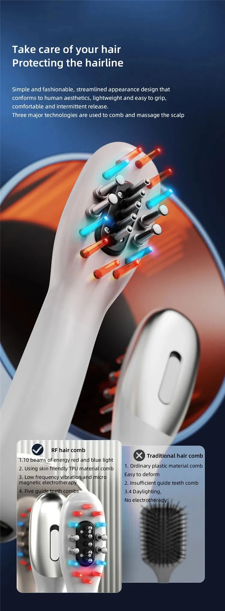 Electric EMS LED Scalp Massager and Hair Oil Applicator Comb