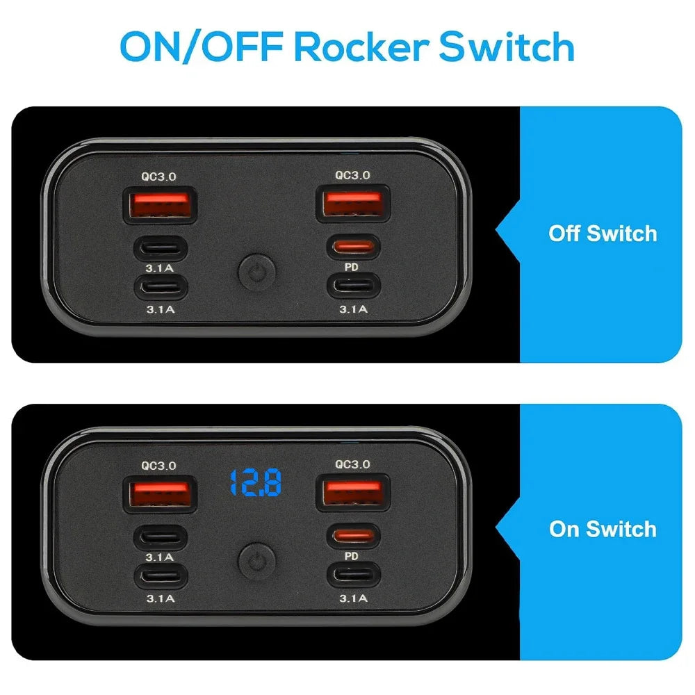 6-Port Fast Charging Car Socket Adapter with LED Voltage Display