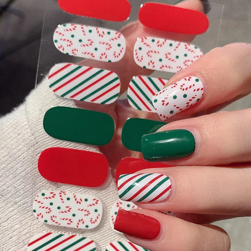 Christmas Semi-Cured Gel Nail Wraps with Winter Snowflake Designs